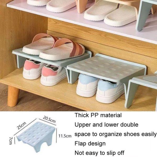Household Storage Shoes Rack Double Shoes Tray Plastic One Piece Simple Shoes Organizer (Apricot) - Image 5