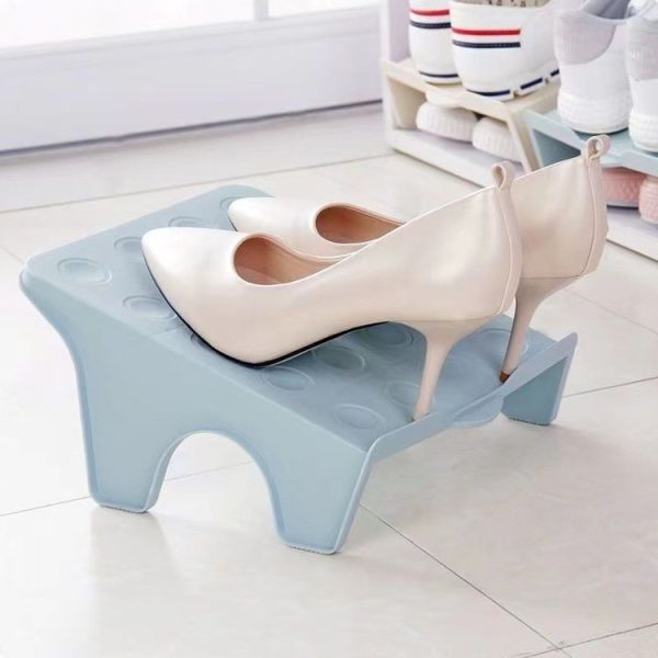 Household Storage Shoes Rack Double Shoes Tray Plastic One Piece Simple Shoes Organizer (Apricot) - Image 6