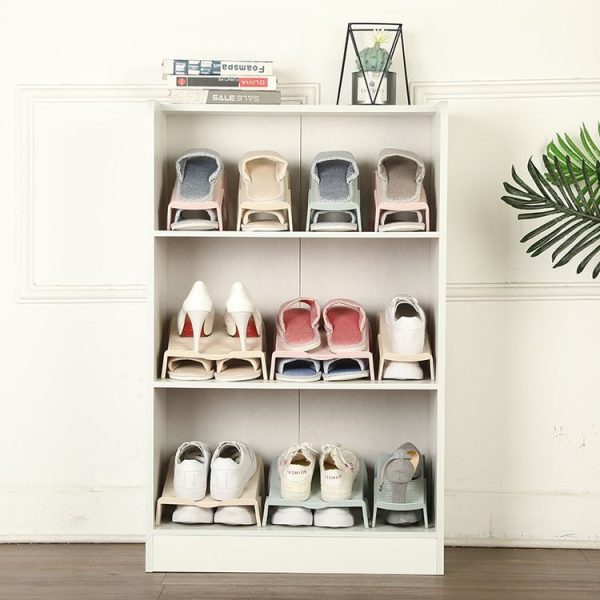 Household Storage Shoes Rack Double Shoes Tray Plastic One Piece Simple Shoes Organizer (Apricot) - Image 7