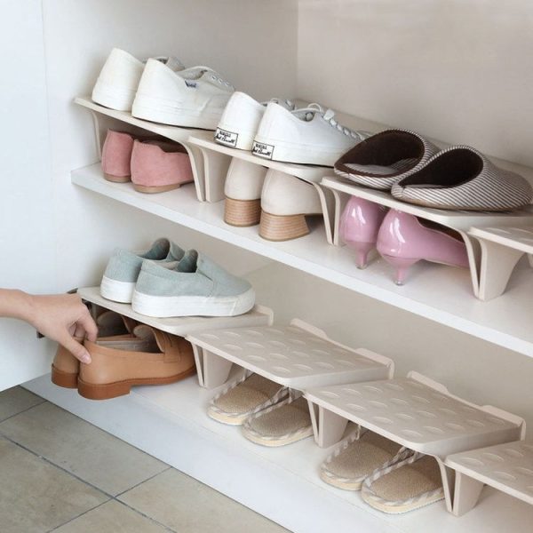 Household Storage Shoes Rack Double Shoes Tray Plastic One Piece Simple Shoes Organizer (Apricot) - Image 8