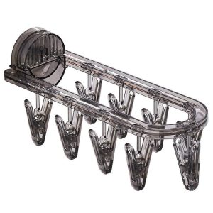 Suction Cup Clothes Rack Multi Clips Wall Mounted Indoor Outdoor Balcony Multifunctional Folding Clothes Hanger (Grey)