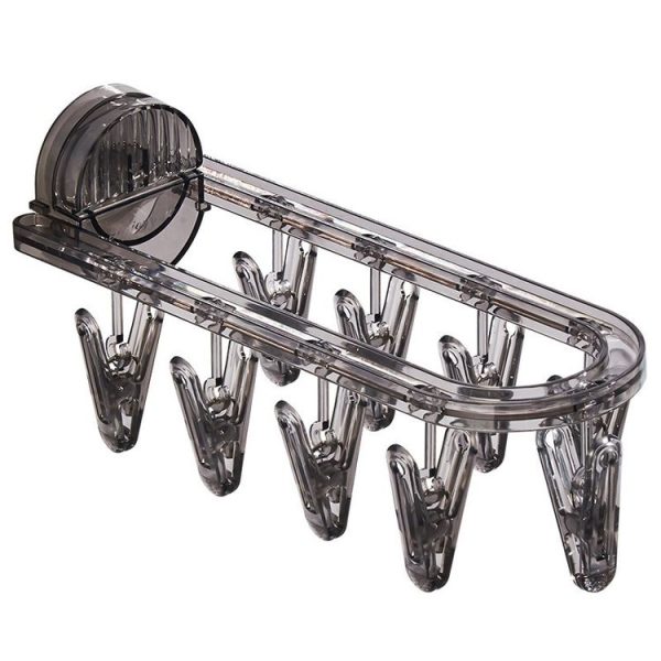 Suction Cup Clothes Rack Multi Clips Wall Mounted Indoor Outdoor Balcony Multifunctional Folding Clothes Hanger (Grey)
