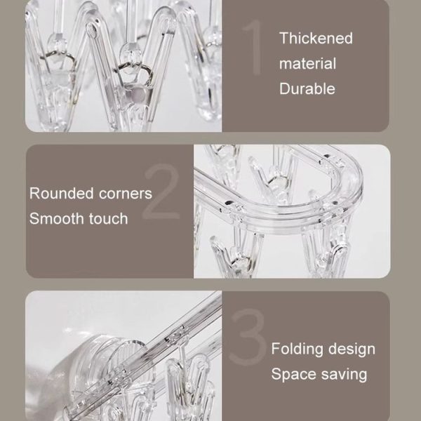 Suction Cup Clothes Rack Multi Clips Wall Mounted Indoor Outdoor Balcony Multifunctional Folding Clothes Hanger (Grey) - Image 10