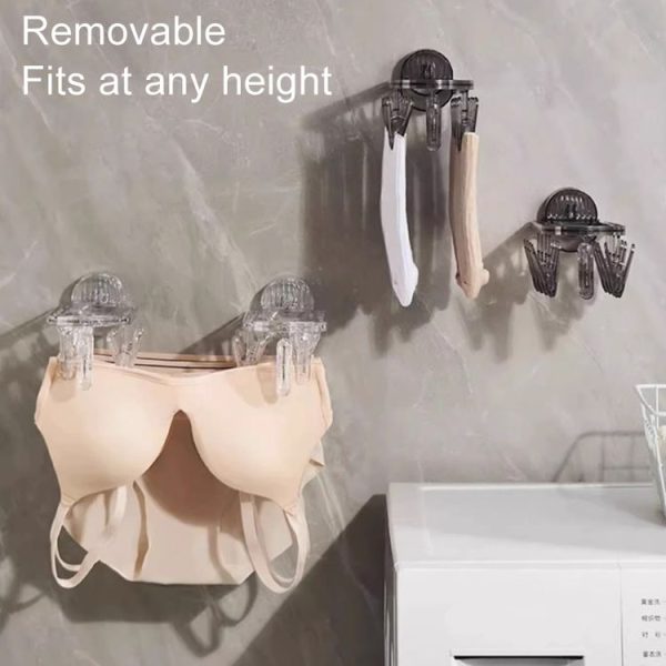 Suction Cup Clothes Rack Multi Clips Wall Mounted Indoor Outdoor Balcony Multifunctional Folding Clothes Hanger (Grey) - Image 12