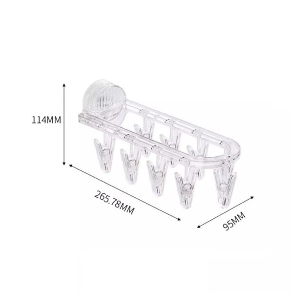 Suction Cup Clothes Rack Multi Clips Wall Mounted Indoor Outdoor Balcony Multifunctional Folding Clothes Hanger (Grey) - Image 3