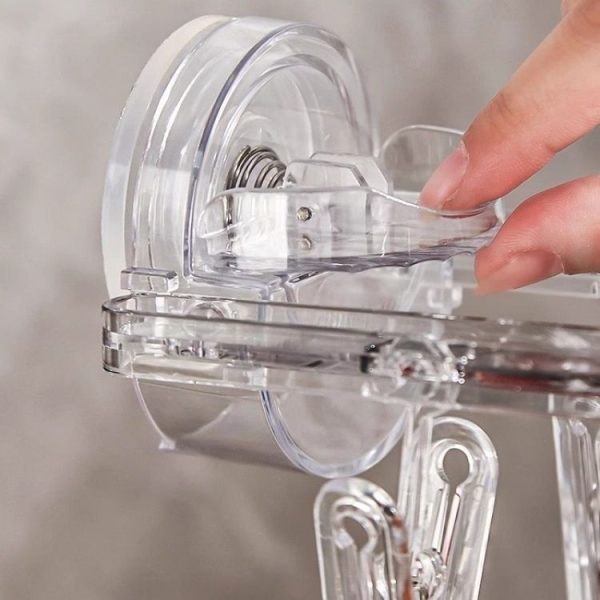 Suction Cup Clothes Rack Multi Clips Wall Mounted Indoor Outdoor Balcony Multifunctional Folding Clothes Hanger (Grey) - Image 4