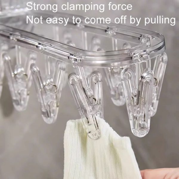 Suction Cup Clothes Rack Multi Clips Wall Mounted Indoor Outdoor Balcony Multifunctional Folding Clothes Hanger (Grey) - Image 7