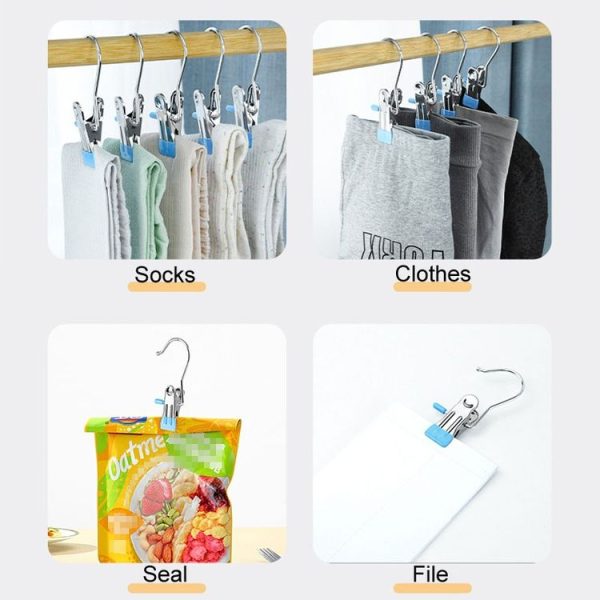 5pcs / Pack Stainless Steel Flat Clip With Hook Anti-Scratch Catch Laundry Drying Holder (Pink) - Image 4