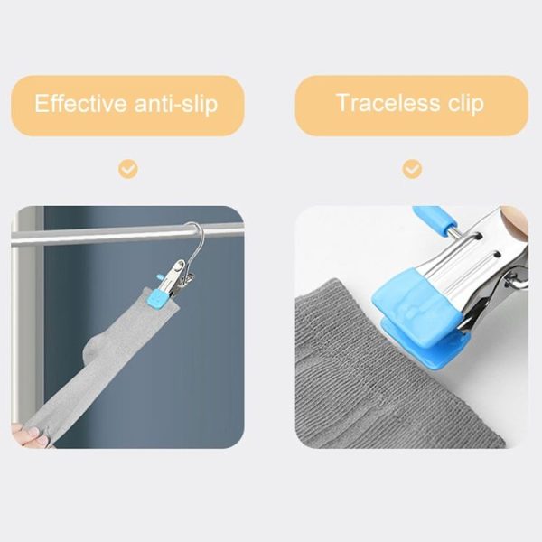 5pcs / Pack Stainless Steel Flat Clip With Hook Anti-Scratch Catch Laundry Drying Holder (Pink) - Image 5