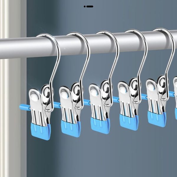 5pcs / Pack Stainless Steel Flat Clip With Hook Anti-Scratch Catch Laundry Drying Holder (Pink) - Image 7