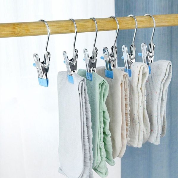 5pcs / Pack Stainless Steel Flat Clip With Hook Anti-Scratch Catch Laundry Drying Holder (Pink) - Image 8