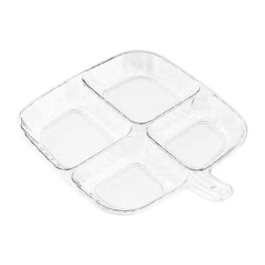 Multipurpose Quad Compartment Side Dish Kitchen Storage Spice Tray (Transparent)