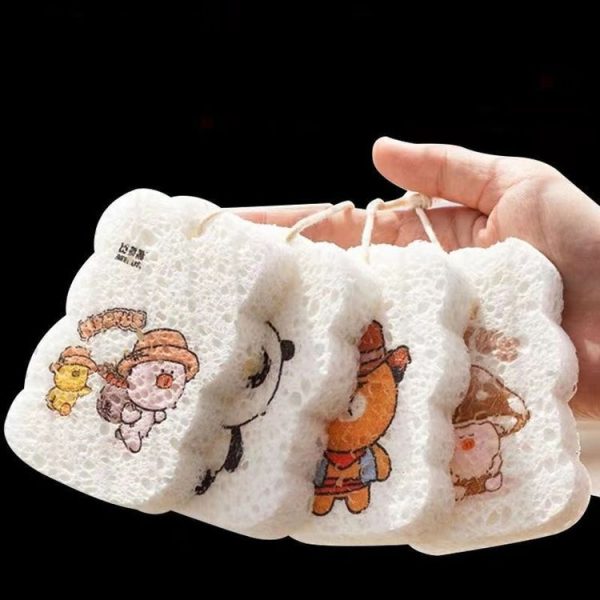 5pcs / Pack Cartoon Wood Pulp Sponge Wipe Kitchen Dishes Pots Dinnerware Scrubber (Random Style)