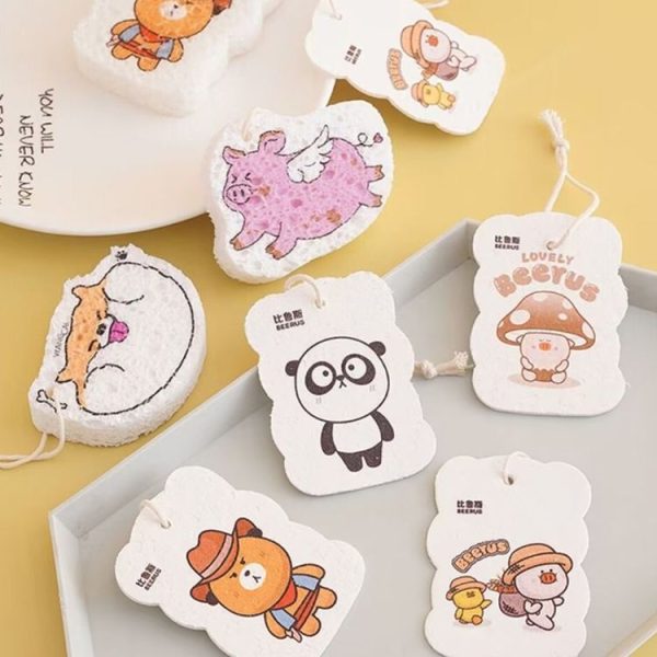 5pcs / Pack Cartoon Wood Pulp Sponge Wipe Kitchen Dishes Pots Dinnerware Scrubber (Random Style) - Image 2