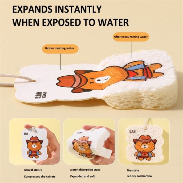 5pcs / Pack Cartoon Wood Pulp Sponge Wipe Kitchen Dishes Pots Dinnerware Scrubber (Random Style) - Image 3
