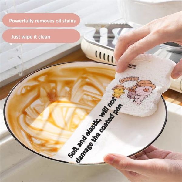 5pcs / Pack Cartoon Wood Pulp Sponge Wipe Kitchen Dishes Pots Dinnerware Scrubber (Random Style) - Image 4