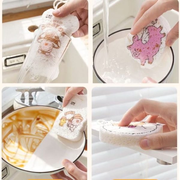 5pcs / Pack Cartoon Wood Pulp Sponge Wipe Kitchen Dishes Pots Dinnerware Scrubber (Random Style) - Image 8