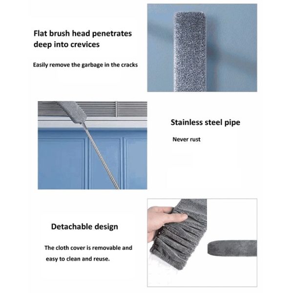 Retractable Gap Dust Cleaner Under Appliance Microfiber Dust Brush With Extension Pole (Green) - Image 5