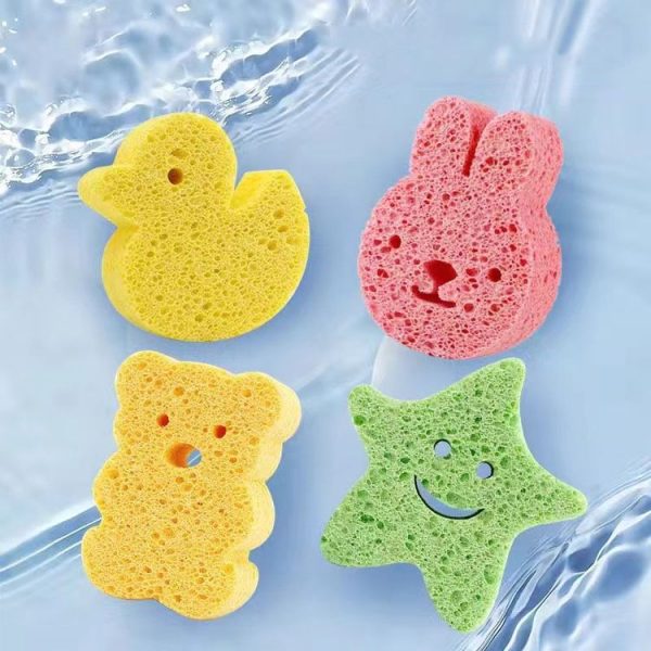 Baby Bathing Wood Pulp Sponge Cute Cartoon Soft Bath Sponge Bath Scrubber, Model: Bear - Image 3
