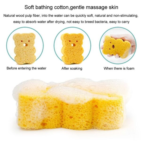 Baby Bathing Wood Pulp Sponge Cute Cartoon Soft Bath Sponge Bath Scrubber, Model: Bear - Image 5