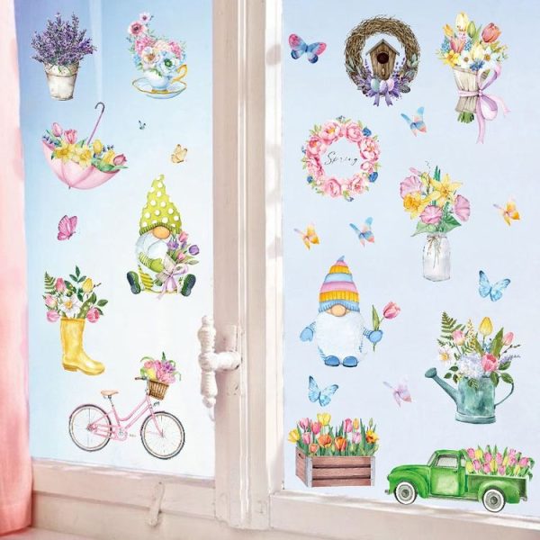25pcs / Set Spring Flowers Living Room Glass Window Stickers Dwarf Cartoon Wall Decals - Image 2