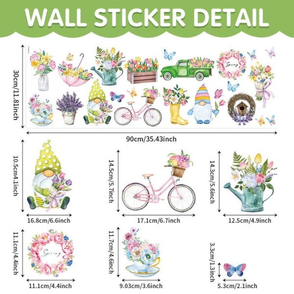 25pcs / Set Spring Flowers Living Room Glass Window Stickers Dwarf Cartoon Wall Decals - Image 3