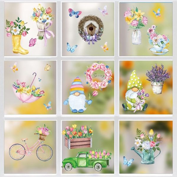 25pcs / Set Spring Flowers Living Room Glass Window Stickers Dwarf Cartoon Wall Decals - Image 4