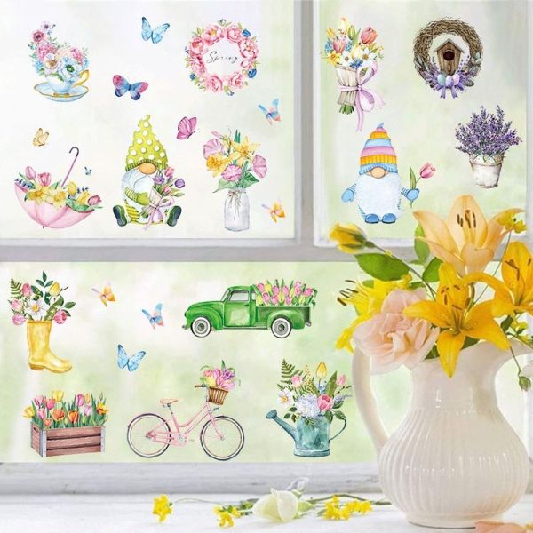 25pcs / Set Spring Flowers Living Room Glass Window Stickers Dwarf Cartoon Wall Decals - Image 5