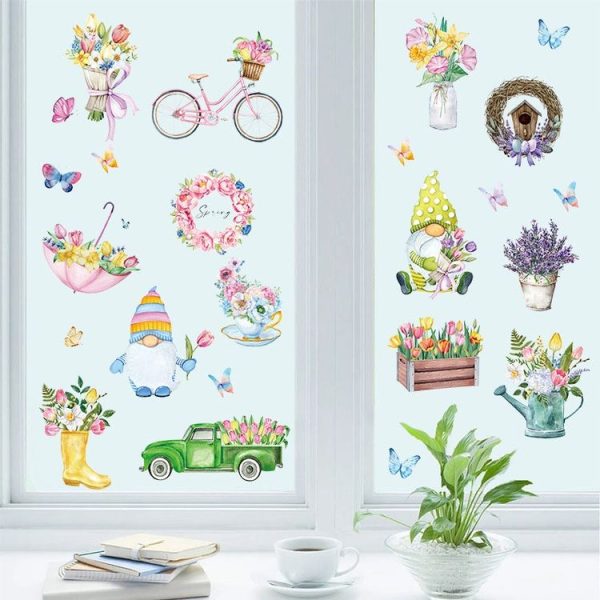 25pcs / Set Spring Flowers Living Room Glass Window Stickers Dwarf Cartoon Wall Decals - Image 6