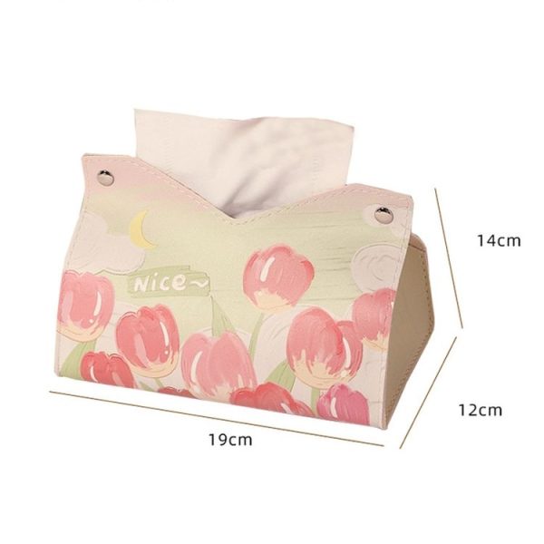 Oil Printed Leather Tissue Box Living Room Decorative Tissue Storage Bag, Color: Pink - Image 2