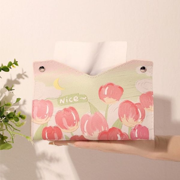 Oil Printed Leather Tissue Box Living Room Decorative Tissue Storage Bag, Color: Pink - Image 5