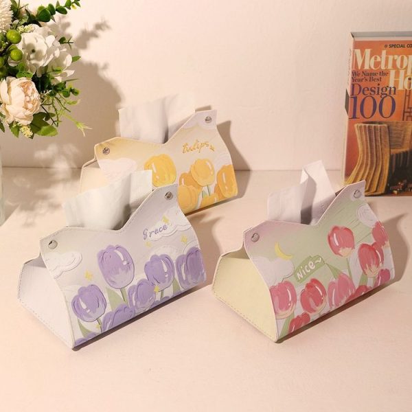 Oil Printed Leather Tissue Box Living Room Decorative Tissue Storage Bag, Color: Pink - Image 6
