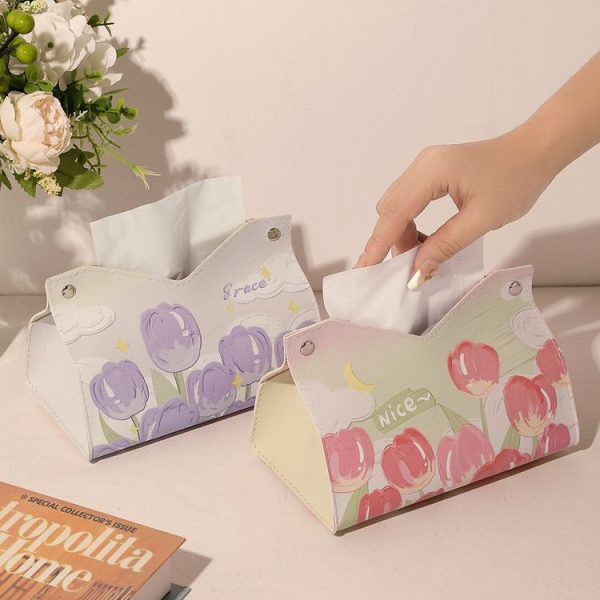 Oil Printed Leather Tissue Box Living Room Decorative Tissue Storage Bag, Color: Pink - Image 7