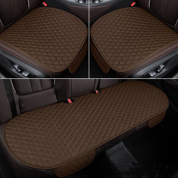 Non-Slip Rhombus Imitation Linen Car Seat Cushion, Color: Brown Front Row - Image 2