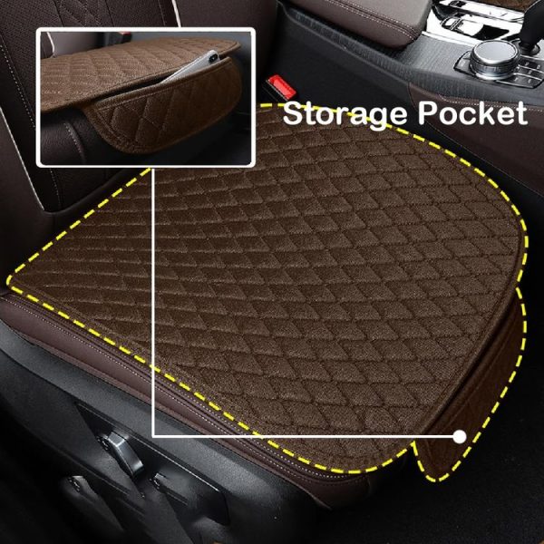 Non-Slip Rhombus Imitation Linen Car Seat Cushion, Color: Brown Front Row - Image 7