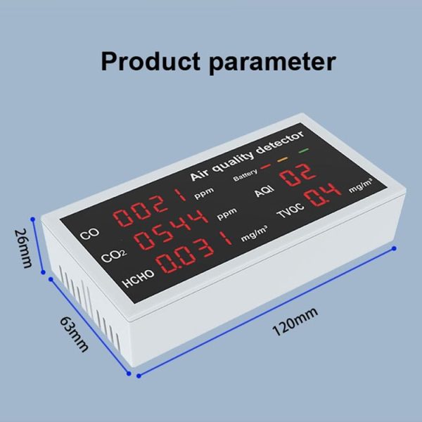 5-in-1 Indoor Home Portable Air Monitor TVOC Formaldehyde Detector (W17 White) - Image 3