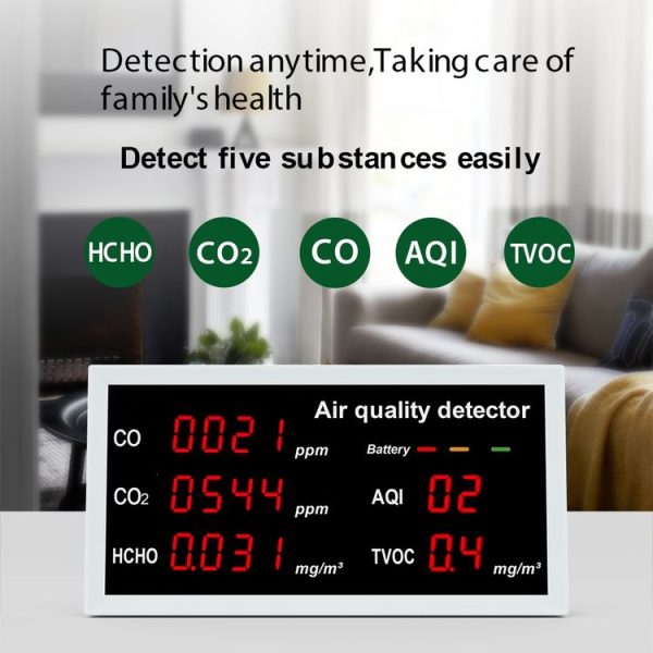 5-in-1 Indoor Home Portable Air Monitor TVOC Formaldehyde Detector (W17 White) - Image 5