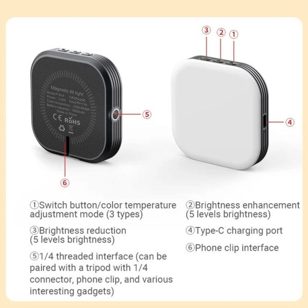 Mini Magnetic Fill Light Rechargeable Tri-Color Temperature Selfie Light - Image 9
