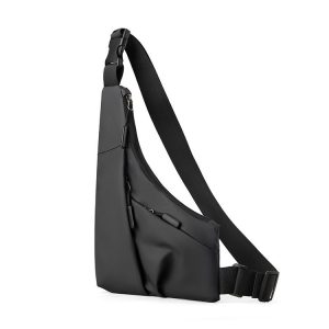 Anti-theft Fit Triangle Bag Leisure Leather Film Crossbody Chest Bag (Black)