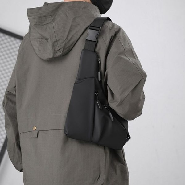 Anti-theft Fit Triangle Bag Leisure Leather Film Crossbody Chest Bag (Black) - Image 11