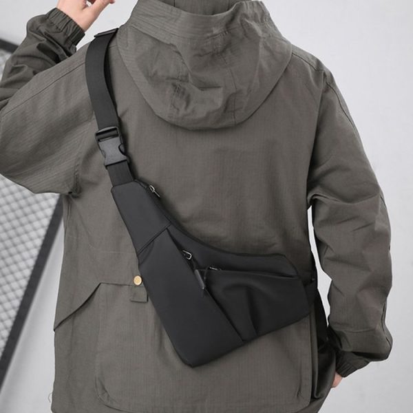 Anti-theft Fit Triangle Bag Leisure Leather Film Crossbody Chest Bag (Black) - Image 12