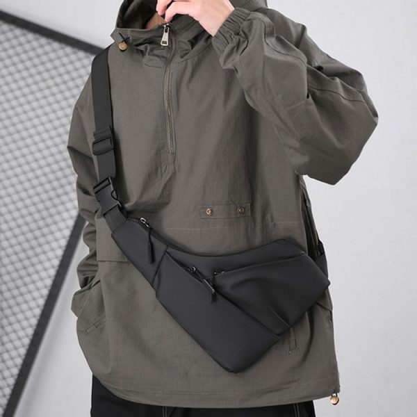 Anti-theft Fit Triangle Bag Leisure Leather Film Crossbody Chest Bag (Black) - Image 2