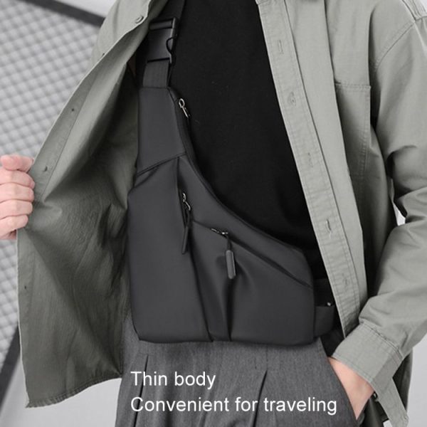 Anti-theft Fit Triangle Bag Leisure Leather Film Crossbody Chest Bag (Black) - Image 3