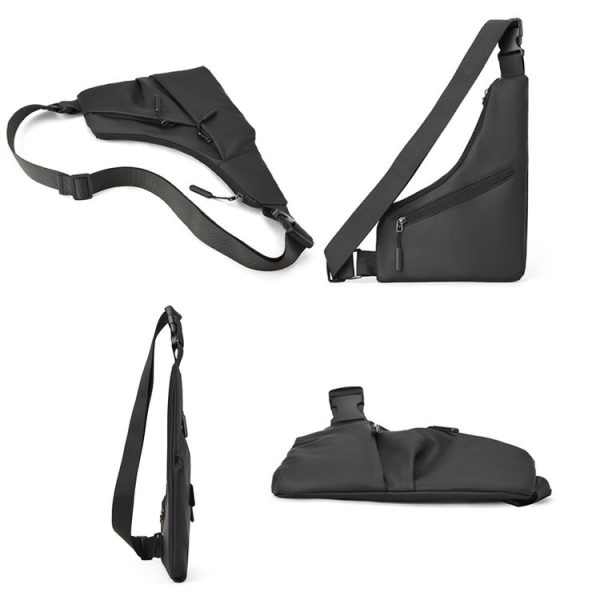 Anti-theft Fit Triangle Bag Leisure Leather Film Crossbody Chest Bag (Black) - Image 4