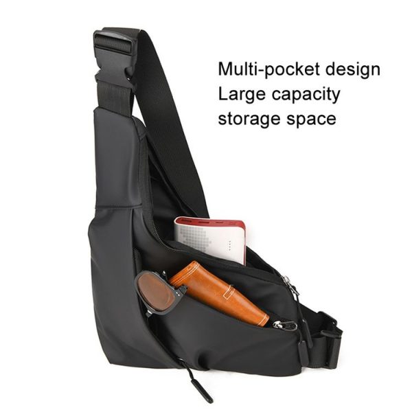 Anti-theft Fit Triangle Bag Leisure Leather Film Crossbody Chest Bag (Black) - Image 7