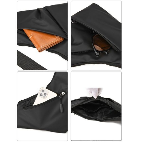 Anti-theft Fit Triangle Bag Leisure Leather Film Crossbody Chest Bag (Black) - Image 8