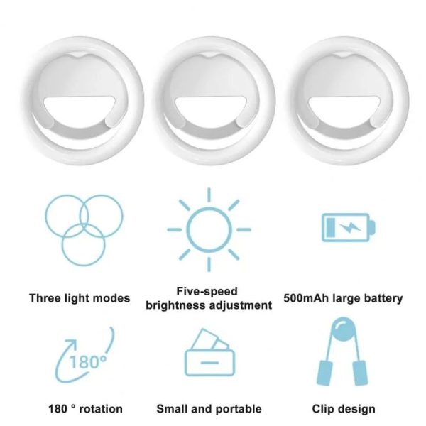 10cm Mobile Phone Fill Light Half-Ring Clip Type Unblocked Screen Lamp (Black) - Image 3