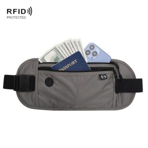 Passport Fit Invisible Waterproof Cell Phone Waist Pack Anti-theft Brush Travel Document Organizer Bag (Light Grey)