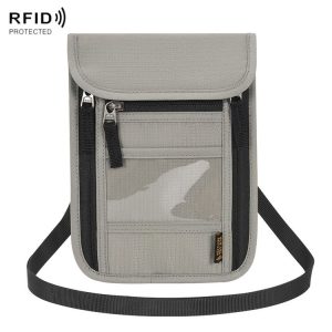 Passport ID Bag Anti-Theft Brush Card Bag Multi-Functional Neck Cell Phone Bag (Grey)