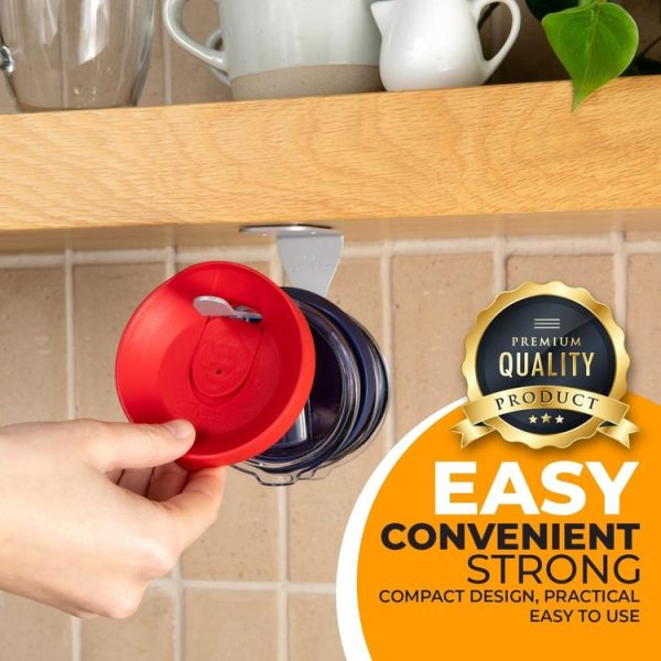 Tumbler Lid Organizer Self-Adhesive Under-Cabinet Cup Lid Storage Rack, Color: Black - Image 5